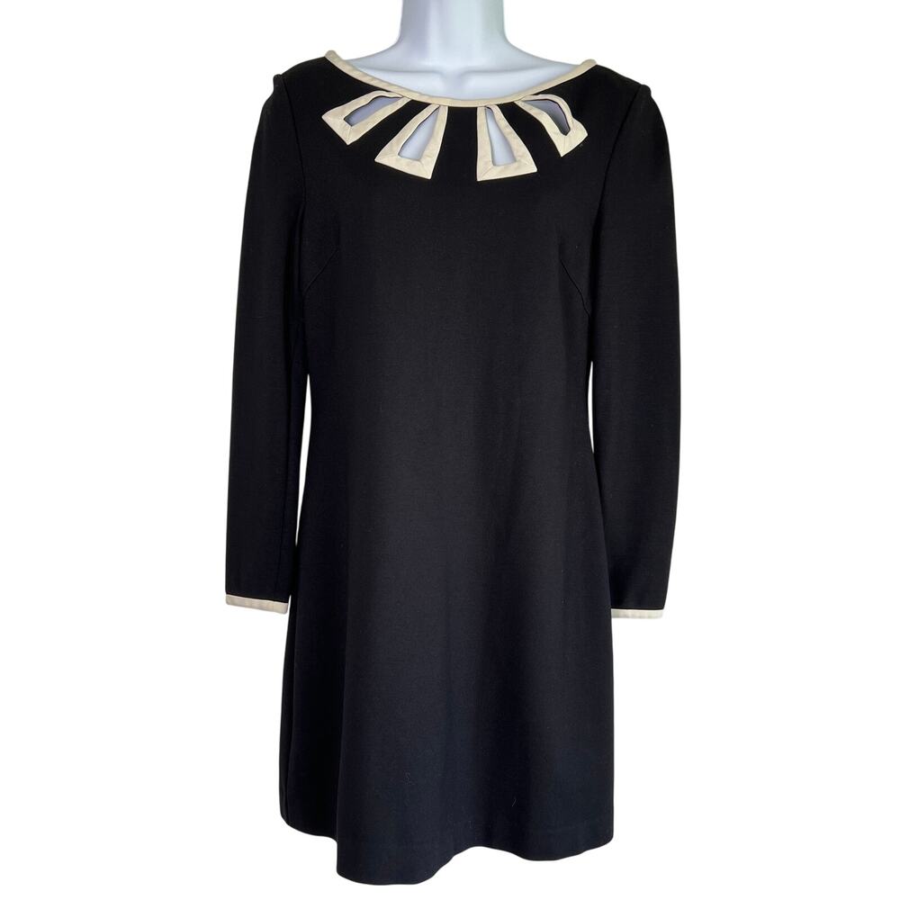 Trina Turk Black Mod Shift Dress Cream Cutout Neckline Sz 4 Quiet Luxury‎ Staple